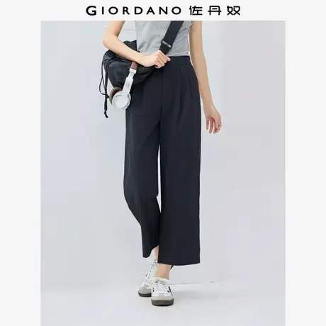 佐丹奴九分裤女装压褶半松紧腰阔腿梭织休闲七分裤 13425237商品大图