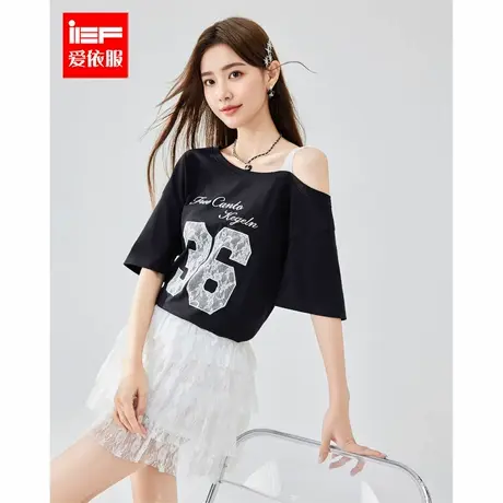 IEF/爱依服短袖2025夏季新款美式甜酷纯欲风露肩设计宽松百搭上衣图片