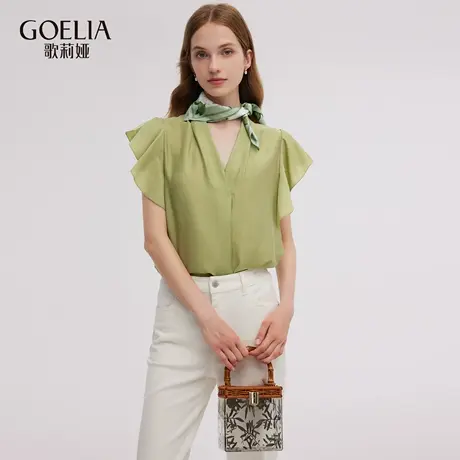 歌莉娅秋季新品二醋酸V领上衣1E7R3I050商品大图
