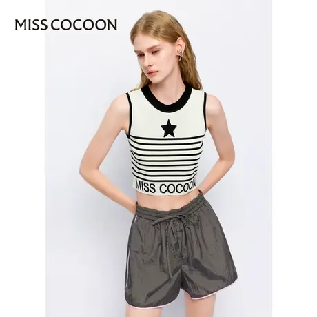可可尼COCOON无袖上衣夏季新款小众撞色黑白条纹内搭针织背心女商品大图