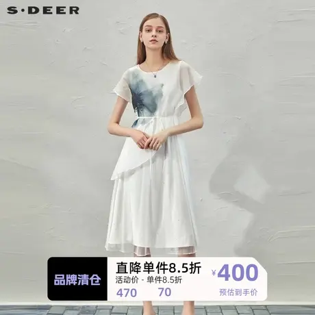 sdeer圣迪奥女装圆领水墨晕染收腰网纱连衣裙S232Z12ED🕛商品大图