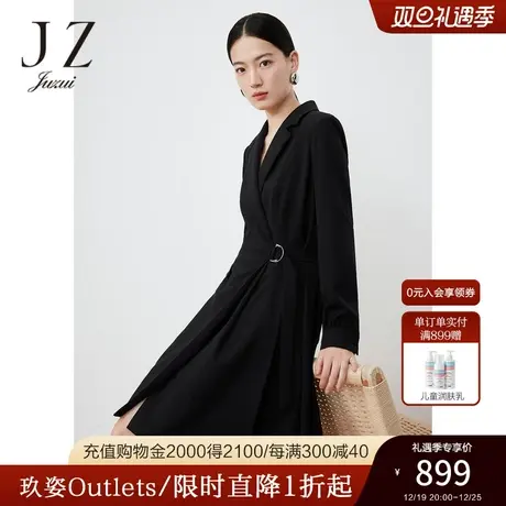 JZ玖姿职业西装小黑裙女装2023春季新款小个子通勤雪纺连衣裙黑商品大图