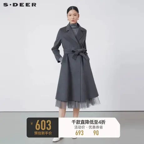 sdeer圣迪奥女装西装领收腰长款毛呢大衣S224Z2532🚑商品大图