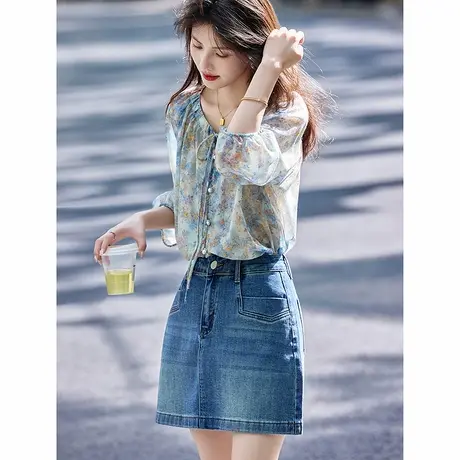 时尚气质衬衫2025年夏季新款女碎花知性温柔百搭通勤薄款长袖上衣商品大图