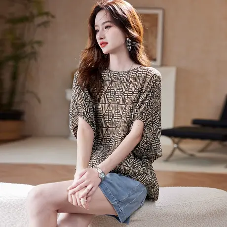 宝诗黎【新品价178元】蝙蝠袖条纹印花雪纺衫JT1166图片