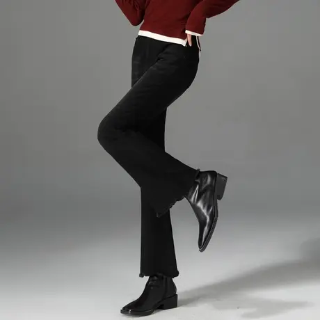 加绒黑色微喇牛仔裤女秋冬2024新款高腰显瘦冬季毛边马蹄喇叭女裤商品大图