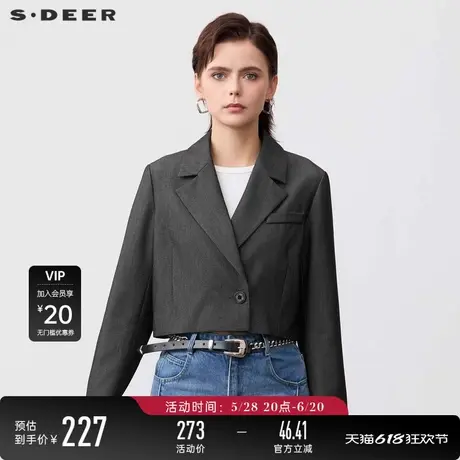 【商场同款】sdeer圣迪奥女装OL风西装领单排扣西装外套S24182212图片