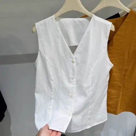 设计感V领无袖背心女夏季2025新款时尚宽松小众气质时尚百搭上衣商品大图