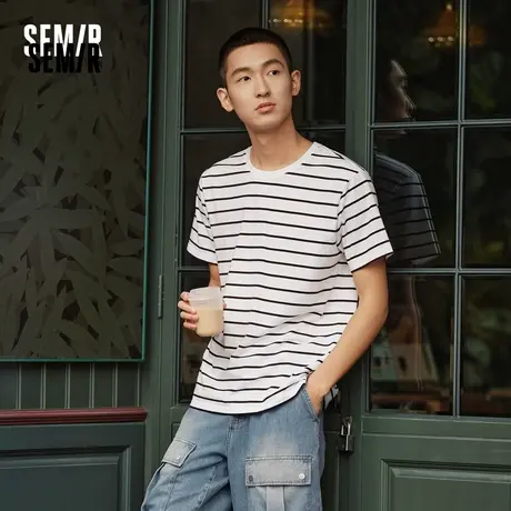 [商场同款]森马短袖T恤男2024夏季新款时尚经典条纹短袖上衣修身图片