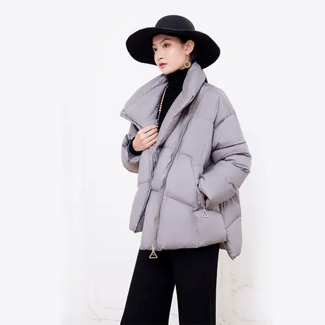 希区瑞普冬新品女装斜拉链设计感不对称两色不规则短款鹅绒羽绒服商品大图