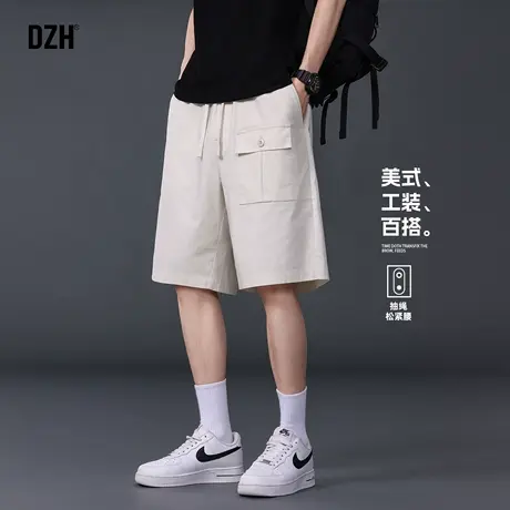 男士杏色工装短裤男夏外穿潮牌2025新款休闲五分裤宽松半截裤百搭图片