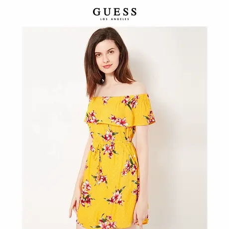 GUESS新款女士收腰一字肩拼接时尚修身连衣裙-Q91K04R02F3商品大图
