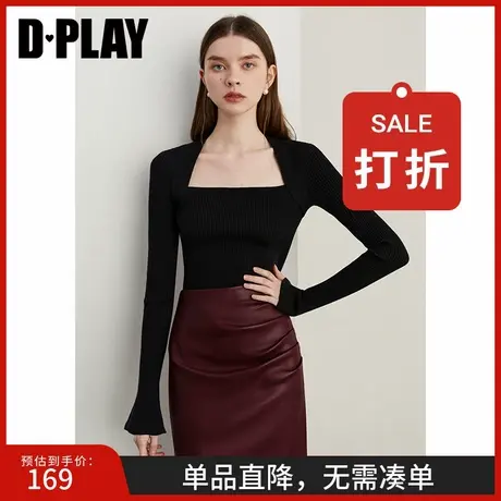 DPLAY2025年春季新款百搭黑色针织衫女显瘦内搭打底衫上衣长袖商品大图