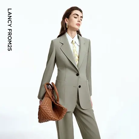 朗姿亚麻H型平驳领西装外套典雅商务高级感西服2025年秋季新款商品大图