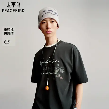 【商场同款】太平鸟男装 休闲T恤重磅刺绣印花男士T恤 B2CNF3208商品大图