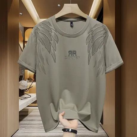 轻奢重工短袖T恤男士欧货高端烫钻潮流印烫镶钻时尚百搭半袖上衣图片