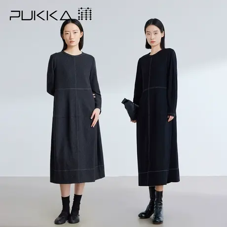 蒲PUKKA 毛呢针织连衣裙年冬季新款宽松休闲收腰显瘦裙子图片