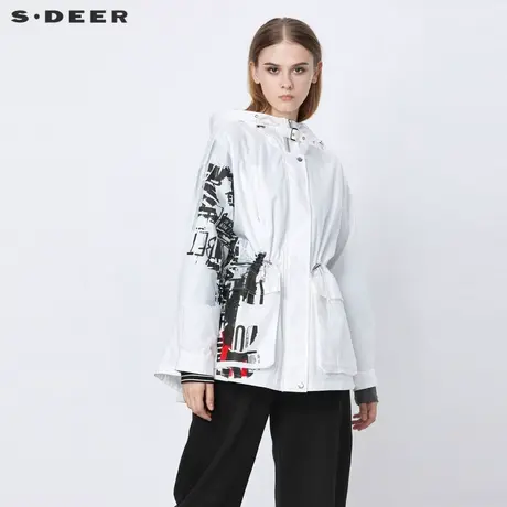 sdeer圣迪奥女装春秋装时尚高领连帽字母印花收腰外套S21382204图片