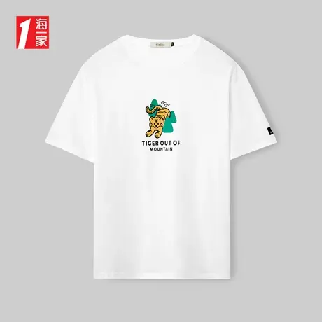 海一家简约短T2024年夏季新款动物印花经典圆领男士短袖T恤商品大图