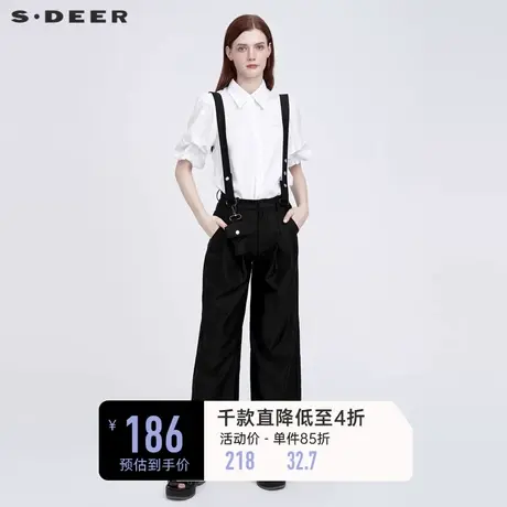 sdeer圣迪奥春装休闲口袋背带裤阔腿黑色长裤S22160807图片