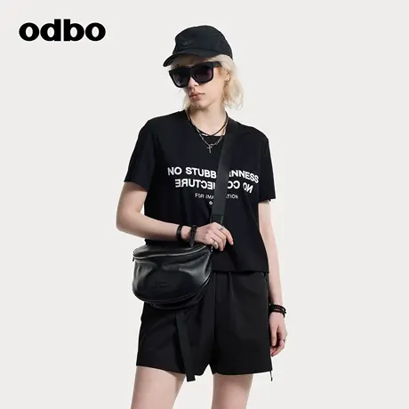 odbo/欧迪比欧短袖t恤女2025夏新款宽松时尚休闲印花上衣原创设计图片