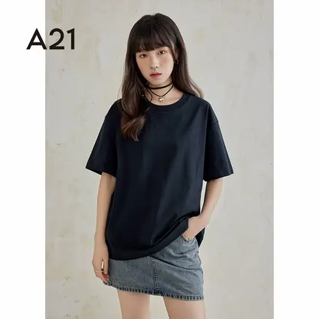 a21女装夏季新款情侣装男女同款宽松落肩短袖t恤打底衫女款上衣图片