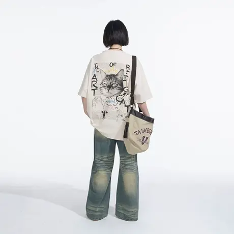 YEP复古卡通印花短袖t恤女春夏2025新款情侣半袖宽松街头潮牌上衣图片