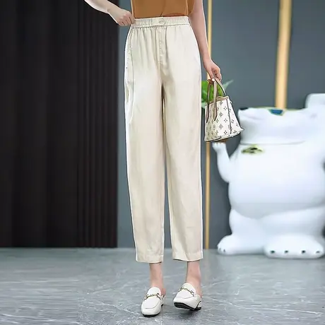 亚麻薄款镰刀哈伦裤女夏季新款小个子八分弯刀裤时尚百搭休闲裤子图片