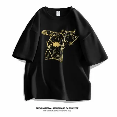 日系潮牌卡通皮卡丘短袖T恤男生夏天潮流青少年上衣夏季半袖衣服图片