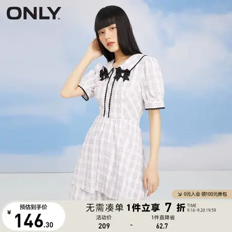 ONLY奥莱夏季甜美格子娃娃领泡泡袖短裙连衣裙女商品大图