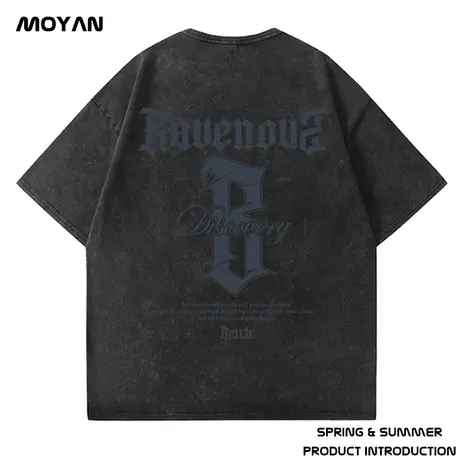 2025美式重磅t恤纯棉男生潮牌宽松短袖复古水洗做旧大码男装潮流图片