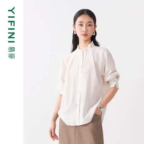 [专柜同款]Yifini/易菲木耳领醋酸混纺别致衬衫女春秋装新款外套商品大图