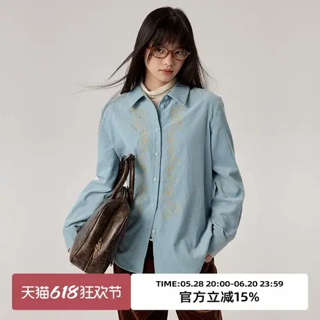 omont蛋挞家复古灯芯绒长袖衬衫冬季宽松休闲内搭衬衣上衣女商品大图