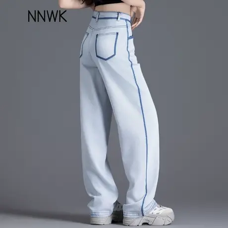 浅色牛仔裤女2025新款夏季薄款天丝裤子女士高腰宽松阔腿裤直筒裤商品大图