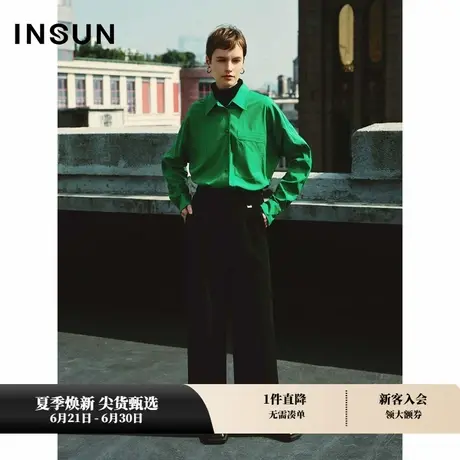 INSUN恩裳冬季休闲精纺羊毛衬衫图片