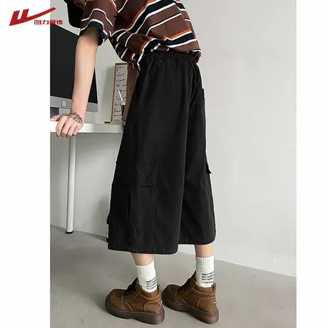 回力工装牛仔短裤男士夏季薄款直筒美式七分裤男生宽松阔腿八分裤图片