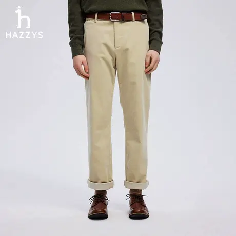 Hazzys哈吉斯秋季男士休闲裤通勤时尚纯色舒适保暖灯芯绒长裤图片