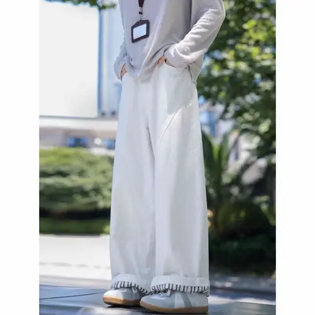 回力白色弯刀工装裤男士春秋季2025新款美式宽松直筒阔腿休闲裤子图片