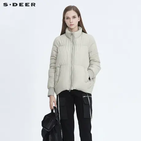 sdeer圣迪奥女装休闲立领抽褶飘带罗纹短款羽绒服S20462401图片