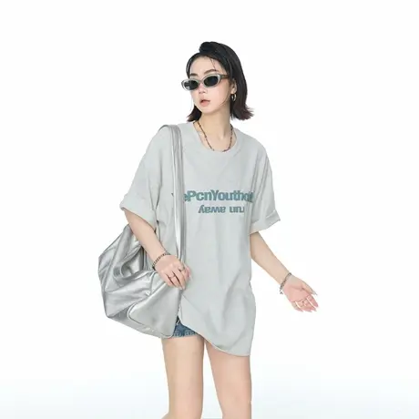 2025夏季新款潮牌纯棉短袖T恤女发泡字母印花百搭街头风半袖上衣图片