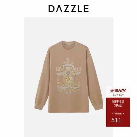 DAZZLE地素奥莱冬季长袖T恤休闲通勤深卡其色上衣女商品大图