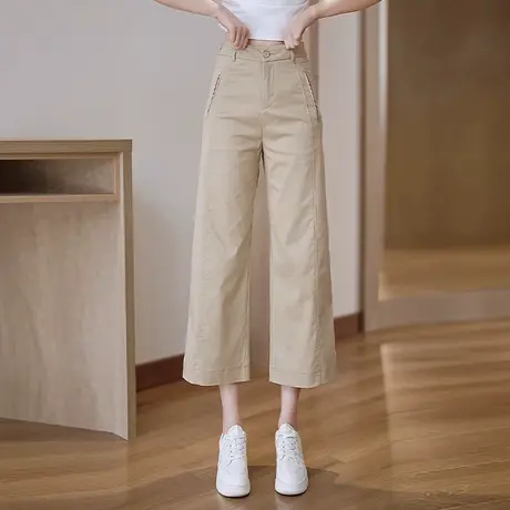 天丝棉杏色八分直筒裤女夏季新款西装休闲裤薄款高腰显瘦阔腿裤子商品大图