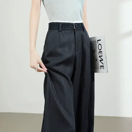 莱赛尔天丝亚麻阔腿裤女夏季薄款高腰宽松显瘦凉感抗皱防晒休闲裤商品大图