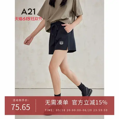 A21女装宽松黑色短裤夏季简约休闲直筒三分裤子潮商品大图