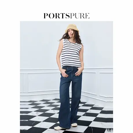 【博主同款】宝姿PORTSPURE女装2025夏季新品淡人风阔腿牛仔裤商品大图