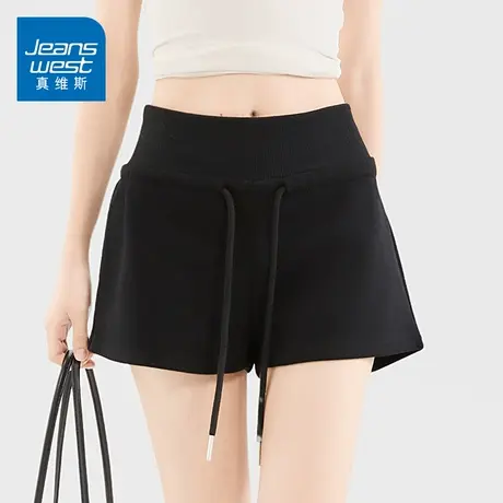 KZH真维斯黑色休闲超短裤女夏季新款韩版修身高腰运动五分热裤子A商品大图