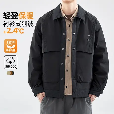 hansca新国标90白鸭绒翻领羽绒服男2024冬季刺绣衬衫夹克短款外套图片