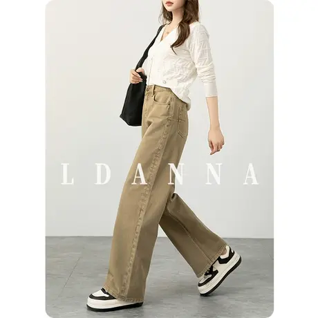 2025新款高腰直筒牛仔裤女春秋裤子工装裤宽松休闲阔腿裤大码女裤商品大图