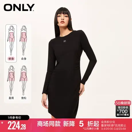 ONLY2024春季新款淑女气质收腰修身圆领短款连衣裙女|124161002商品大图