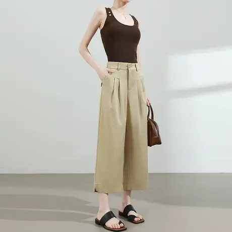 莫代尔休闲月牙裤女夏季薄款高腰显瘦宽松小个子八九分直筒阔腿裤商品大图